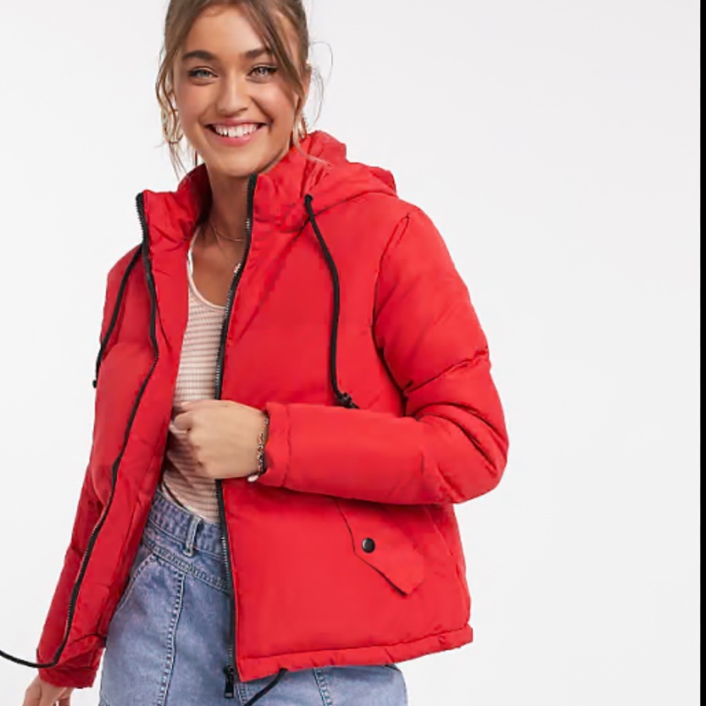 ASOS Brave Soul Red Puffer Cropped Jacket Size Medium